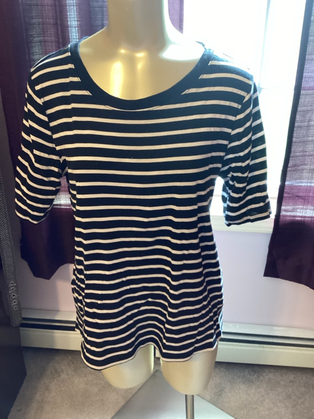Women's Black & White Striped Short Sleeve Tee